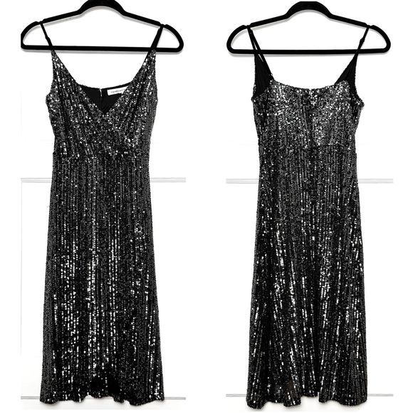CUPCAKES & CASHMERE Sequin Faux Wrap V-Neck Sleeveless Tulip Hem Slip Dress XS - Picture 5 of 9